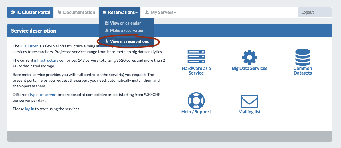 view reservations button